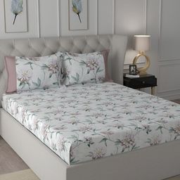 MASPAR Hermosa Regency Purple & White Floral 144TC Cotton Single Bedsheet & Pillow Cover-image-29