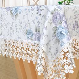TANLOOMS White & Blue Floral Printed Jute Cotton 2-Seater Table Cover-image-25