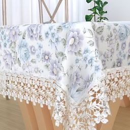 TANLOOMS White & Blue Floral Cotton Textured 2-Seater Table Cover-image-70