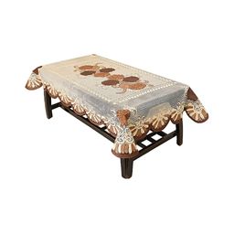 TANLOOMS Brown Floral Cotton Rectangular 2-Seater Table Cover With Embroidered details-6