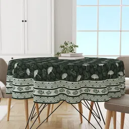 Astitva Green & White Tropical Pure Cotton Round 4-Seater Table Cover-18