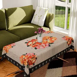 Kuber Industries Beige & Orange Cotton 2 Seater Table Cover-17