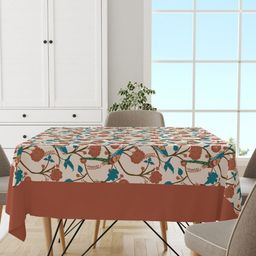 Astitva Cream & Brown 1 Piece 6 Seaters  Floral Printed Cotton Dining Table Covers-31