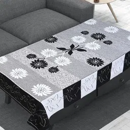 Dakshya Industries Black & White Floral Woven-Design 4-Seater Rectangle Cotton Table Cover-18