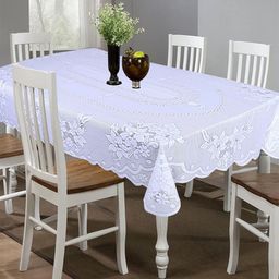 Kuber Industries White Floral Pattern Water Proof 6-Seater Table Cover-4