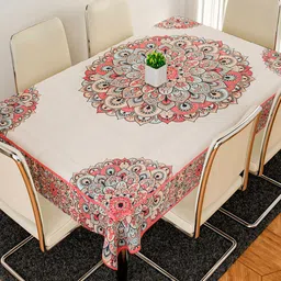 Kuber Industries Red & Cream 6 Seater Table Protector Cover-32