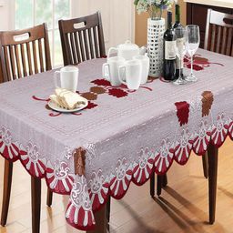 Dakshya Industries Maroon & White Floral 6 Seater Cotton Table Cover-32