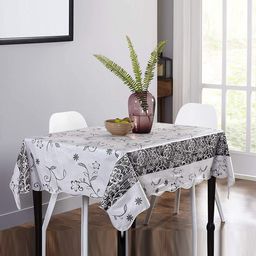 homewards White & Black Floral Printed Pure Cotton Table Cover-15
