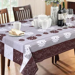 Dakshya Industries Brown & White Floral 6 Seater Pure Cotton Table Cover-image-23