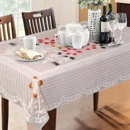 Dakshya Industries White & Brown Floral 6 Seater Jacquard Cotton Table Cover-image-45