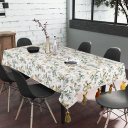 Mezposh White & Green Floral Printed 6 Seater Rectangle Table Cover-14