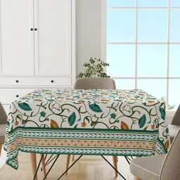 Astitva Brown & Blue Floral Printed Cotton 8 Seater Table Cover-image-5