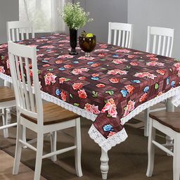 Kuber Industries Maroon & Pink Floral Printed Spill-Proof 6-Seater Table Cover-24