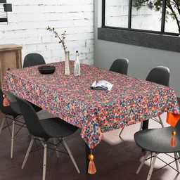 Mezposh Orange & Blue Geometric Printed Cotton Rectangle 6 Seater Table Cover-0