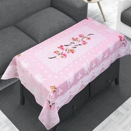 Dakshya Industries Pink Tulip Flower Woven-Design 4-Seater Rectangle Cotton Table Cover-42