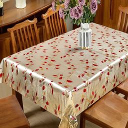 Dakshya Industries Gold-Toned Ethnic Motifs Waterproof Plastic 6-Seater Table Cover-33
