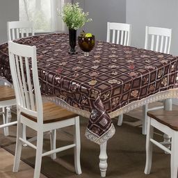 Kuber Industries Gold & Brown Geometric Pattern PVC Oil & Spill-Proof 6-Seater Table Cover-15