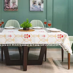 URBAN SPACE Red & White Floral Printed Pure Cotton 4-Seater Square Table Covers-34