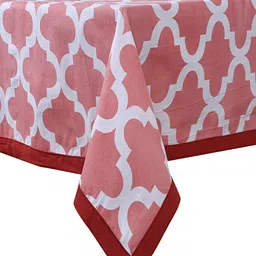 INDHOME LIFE Mauve & White Pattern Pure Cotton 6-Seater Table Covers-26