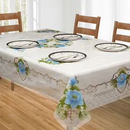 DREAM WEAVERZ Transparent & Blue Printed 6 Seater Table Covers-10