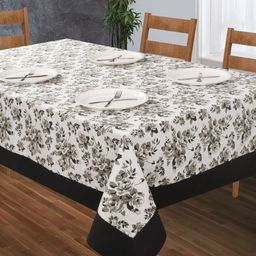 SHADES of LIFE Black & White Floral Printed 8 Seater Table Covers-image-30