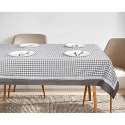 SHADES of LIFE Grey & White Checked Cotton 6 seater Table Covers-36
