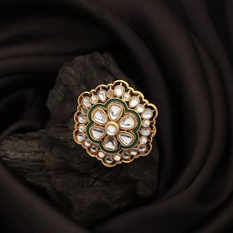 Jazz and Sizzle Gold Plated Kundan Studded Meenakari Adjustable Ring-86