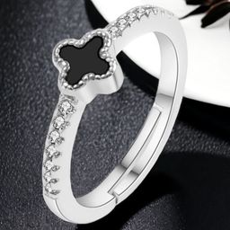MYKI Silver-Plated Cubic Zirconia-Stones Studded Heart Design Adjustable Finger Ring-26