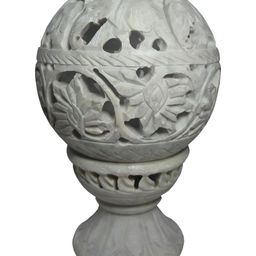 Avinash Handicrafts White Textured Stoneware Ball Shape Candle Holder-image-95