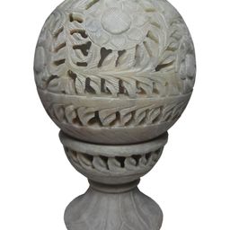 Avinash Handicrafts Beige Textured Stoneware Ball Shape Candle Holder-4
