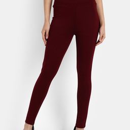 BROADSTAR Women Maroon Solid High-Rise Skinny Fit Treggings-picture-29