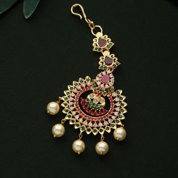 Jazz and Sizzle 24KT Gold-Plated AD Studded & Pearl Beaded Temple Maangtika-6