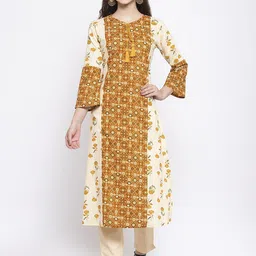 Indibelle Floral Printed V-Neck Straight Regular Cotton Kurta-image-95