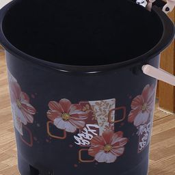 Kuber Industries Black & Cream Floral Printed Durable Pedal Dustbin With Handle 7L-35