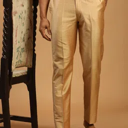 VASTRAMAY Men Rose Gold-Colored Relaxed Fit Trousers-image-25