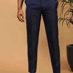 VASTRAMAY Men Navy Blue Relaxed Fit Trousers-image-54