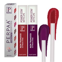 PERPAA Set of 2 Power Stay Liquid Matte Lipsticks 5ml Each - Apple Red+Wine-5