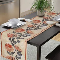 Alina decor Beige & Orange-Colored Floral Printed Table Runner-29