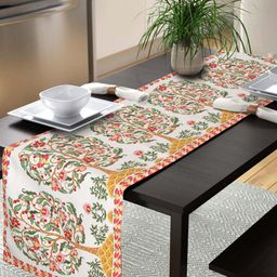 Lushomes White & Green Ethnic Motif Printed Table Runner-19