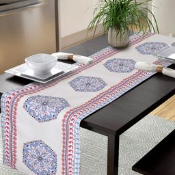 Alina decor White & Blue Printed Table Runner-51