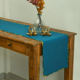 TARAN LIVING Blue Rectangle Cotton Rectangle Table Runner-13