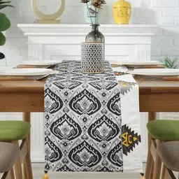 LUSH & BEYOND Grey & Black Self designed Pure Cotton Table Runner-47