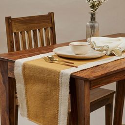 Fabindia Samara Beige & Mustard Yellow Woven Pure Cotton Table Runner-33