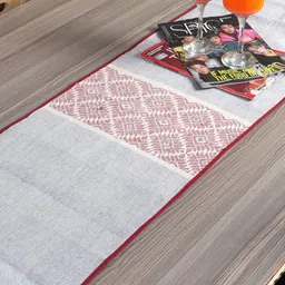 ArtEastri Grey & Maroon Woven-Designed Pure Cotton Table Runner-17