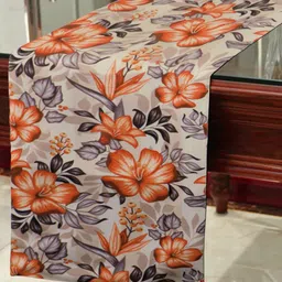 HomeStorie Beige & Orange HD Floral Print 6-Seater Table Runner-14