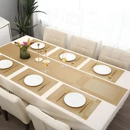 YELONA Gold Toned 7 Pieces Textured Rectangular Table Placemats & Runner-15