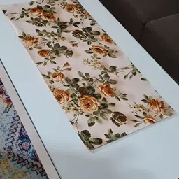 GROKI  Beige & Green Floral Printed Pure Cotton Table Runner-22