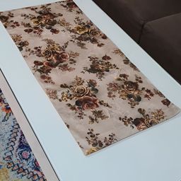 GROKI Brown & Cream Colored Floral Printed Pure Cotton Table Runner-10