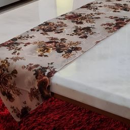 GROKI Brown & Cream Colored Floral Printed Pure Cotton Table Runner-11