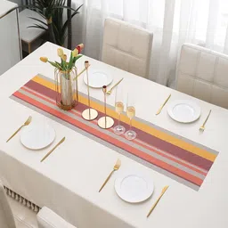 HOKIPO Yellow & Red Striped Rectangular Table Runner-19